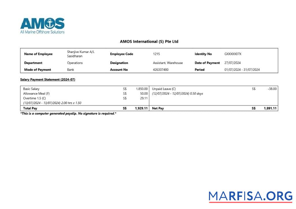 Downloadable AMOS International earnings summary sample